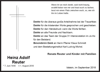 Traueranzeige von Heinz Adolf Reuter von vrm-trauer
