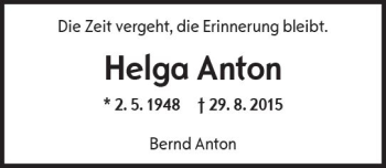 Traueranzeige von Helga Anton von vrm-trauer