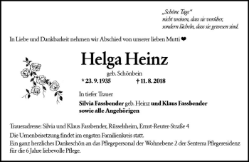 Traueranzeige von Helga Heinz von vrm-trauer