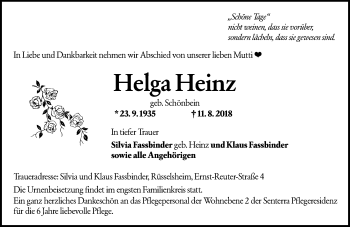 Traueranzeige von Helga Heinz von vrm-trauer