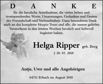 Traueranzeige von Helga Ripper von vrm-trauer