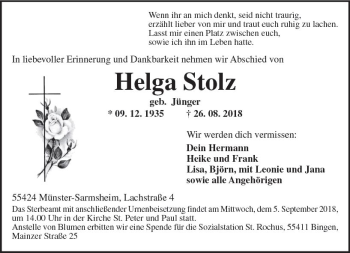 Traueranzeige von Helga Scholz von vrm-trauer