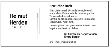 Traueranzeige von Helmut Herden von vrm-trauer