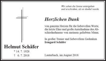 Traueranzeige von Helmut Schäfer von VRM Trauer