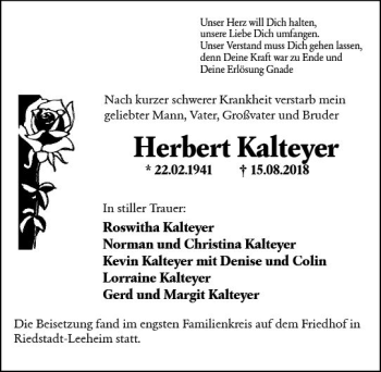 Traueranzeige von Herbert Kalteyer von vrm-trauer