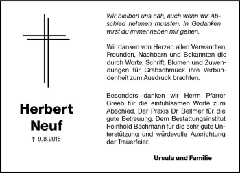 Traueranzeige von Herbert Neuf von vrm-trauer