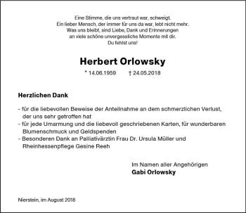 Traueranzeige von Herbert Orlowsky von vrm-trauer