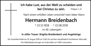 Traueranzeige von Hermann Breidenbach von vrm-trauer