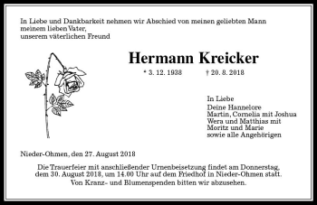 Traueranzeige von Hermann Kreicker von  Gießener Anzeiger