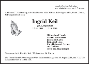 Traueranzeige von Ingrid Keil von vrm-trauer
