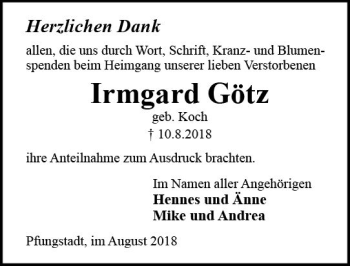 Traueranzeige von Irmgard Götz von vrm-trauer