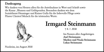 Traueranzeige von Irmgard Steinmann von vrm-trauer