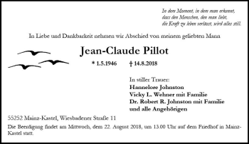 Traueranzeige von Jean-Claude Pillot von vrm-trauer