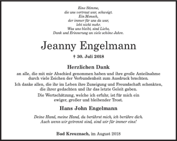 Traueranzeige von Jeanny Engelmann von vrm-trauer