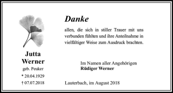 Traueranzeige von Jutta Werner von VRM Trauer