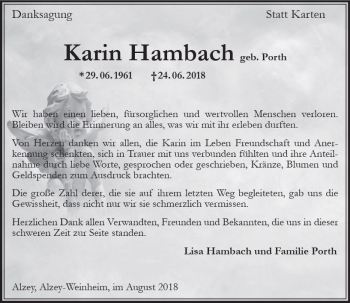 Traueranzeige von Karin Hambach von vrm-trauer