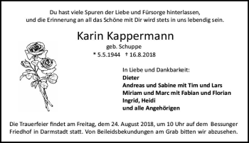 Traueranzeige von Karin Kappermann von vrm-trauer