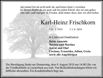 Traueranzeige von Karl-Heinz Frischkorn von VRM Trauer