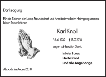 Traueranzeige von Karl Knoll von vrm-trauer