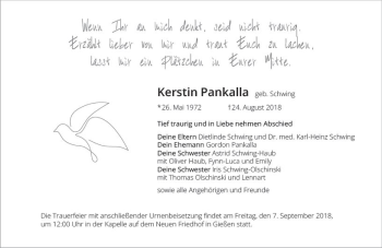 Traueranzeige von Kerstin Pankalla von  Gießener Anzeiger