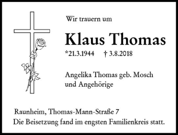 Traueranzeige von Klaus Thomas von vrm-trauer