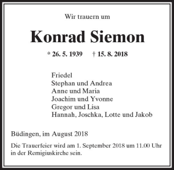 Traueranzeige von Konrad Siemon von  Kreisanzeiger