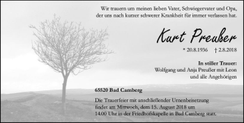 Traueranzeige von Kurt Preußer von  Camberger Anzeiger