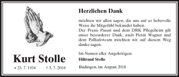 Traueranzeige von Kurt Stolle von  Kreisanzeiger