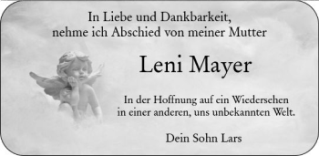 Traueranzeige von Leni Mayer von vrm-trauer