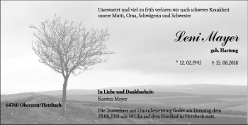 Traueranzeige von Leni Mayer von vrm-trauer