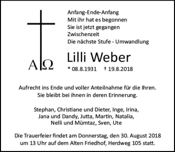Traueranzeige von Lilli Weber von vrm-trauer