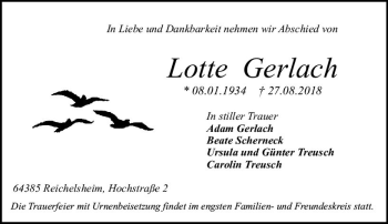 Traueranzeige von Lotte Gerlach von vrm-trauer