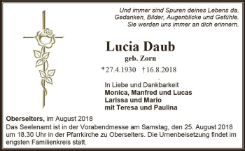 Traueranzeige von Lucia Daub von  Camberger Anzeiger