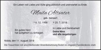 Traueranzeige von Maila Altvater von  Kreisanzeiger