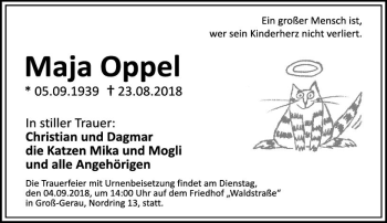Traueranzeige von Maja Oppel von vrm-trauer