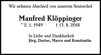 Traueranzeige von Manfred Klöppinger von vrm-trauer