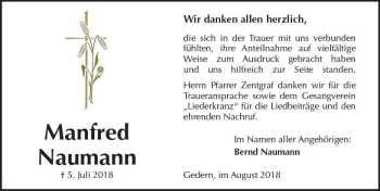 Traueranzeige von Manfred Naumann von  Kreisanzeiger