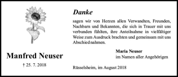 Traueranzeige von Manfred Neuser von vrm-trauer