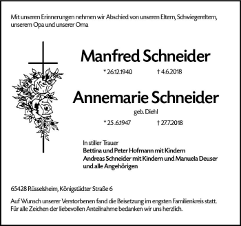 Traueranzeige von Manfred Schneider von vrm-trauer