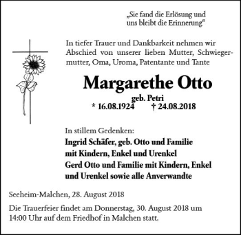 Traueranzeige von Margarete Otto von vrm-trauer