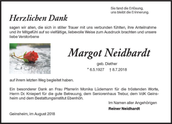 Traueranzeige von Margot Neidhardt von vrm-trauer