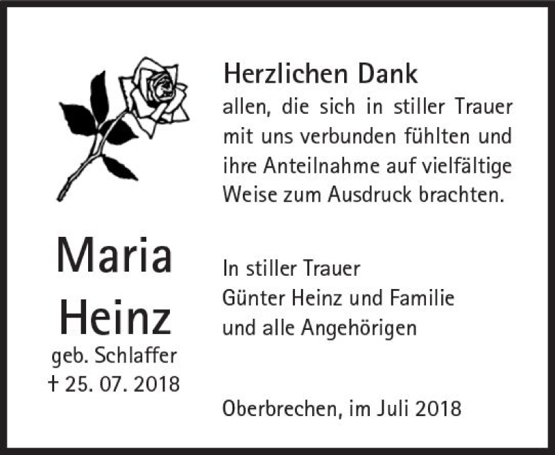  Traueranzeige für Maria Heinz vom 23.08.2018 aus  Camberger Anzeiger