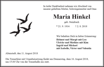 Traueranzeige von Maria Hinkel von  Kreisanzeiger