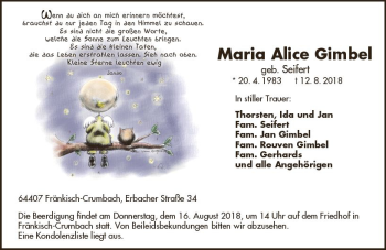 Traueranzeige von Maria Alice Gimbel von vrm-trauer