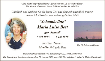 Traueranzeige von Maria Luise Best von vrm-trauer