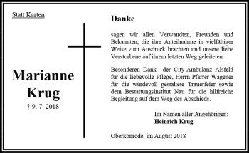 Traueranzeige von Marianne Krug von VRM Trauer