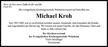 Traueranzeige von Michael Kroh von  Usinger Anzeiger