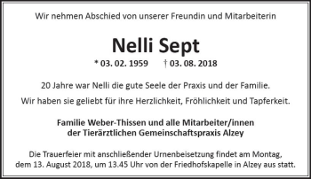 Traueranzeige von Nelli Sept von vrm-trauer