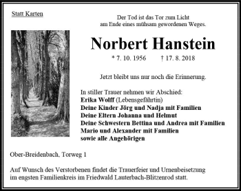 Traueranzeige von Norbert Hanstein von VRM Trauer