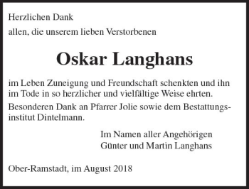 Traueranzeige von Oskar Langhans von vrm-trauer
